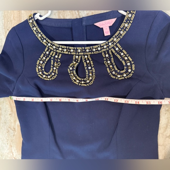 Women’s LILLY PULITZER Bronte Shift 63062 bejeweled beaded navy dress. Size 4 - Picture 7 of 8